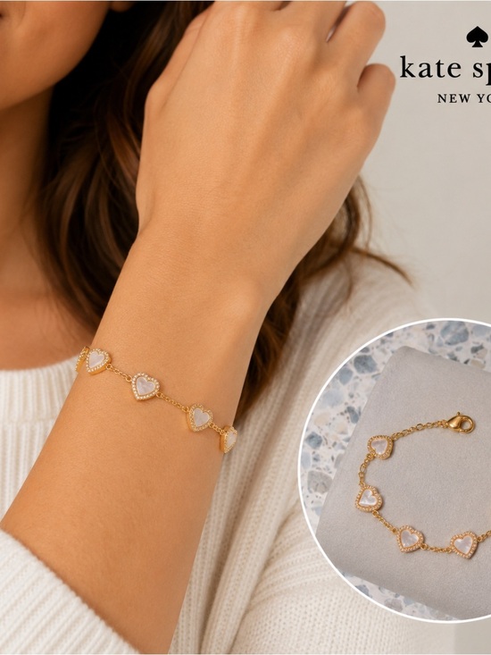 kate spade Jewelry - Kate Spade New York Mother of Pearl Heart Station Bracelet Gold Tone
